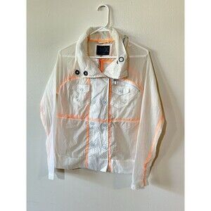 Tron Legacy Hurley Sheer White Neon Orange Hooded Rain Coat Jacket Women's XS